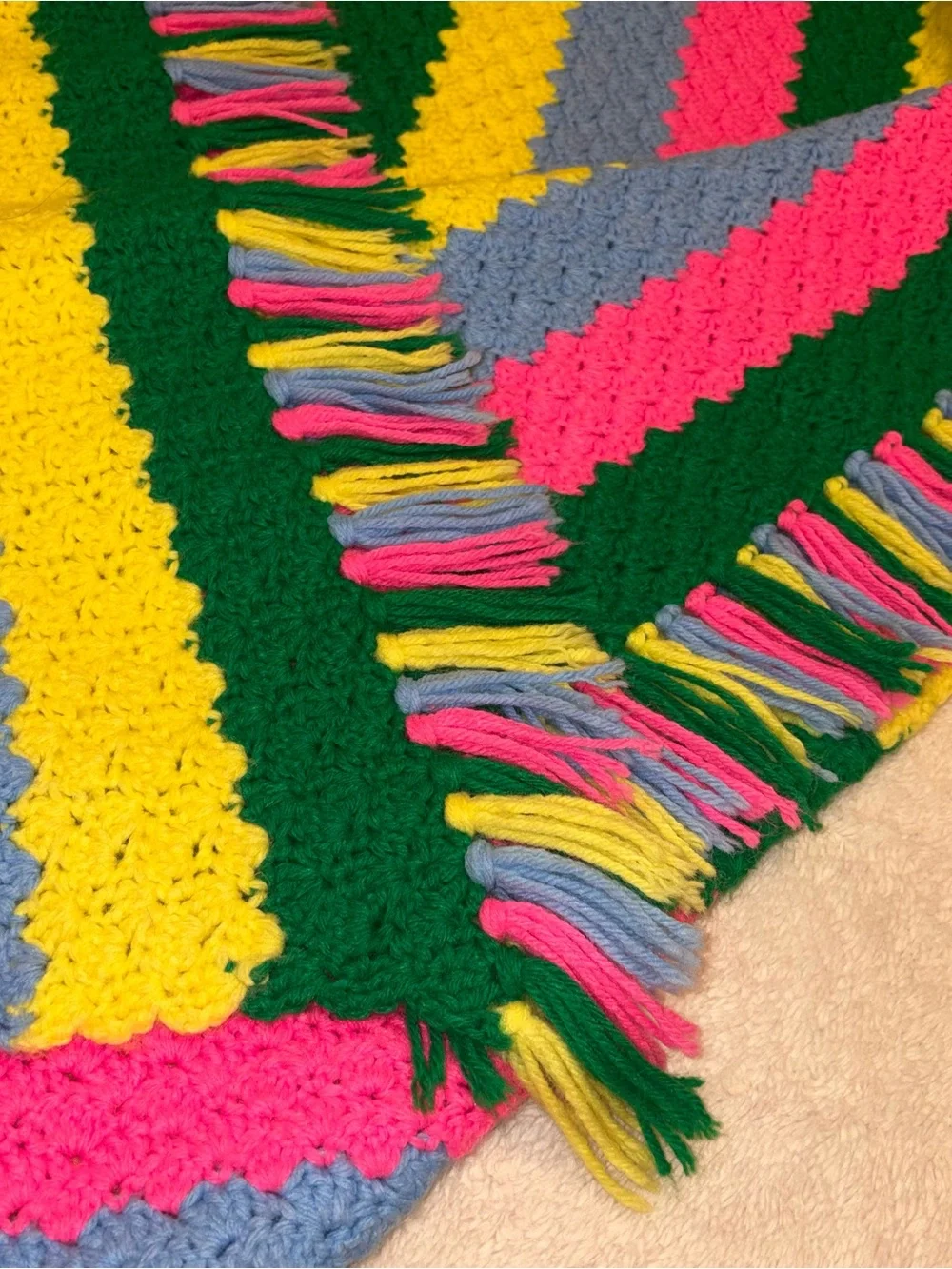 Handmade Colorful Crochet Throw Blanket - Bright Pink, Yellow, Green, Blue